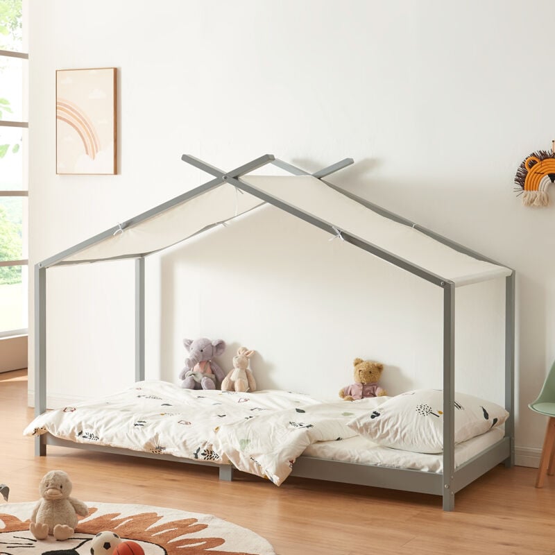 [en.casa] - Lit enfant Brome bois de pin 90 x 200 cm gris blanc