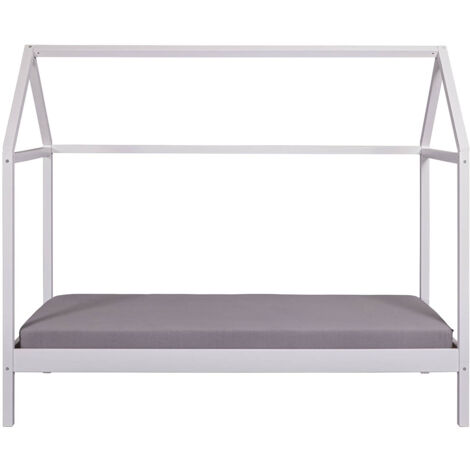 Lit enfant cabane 90x200cm en pin massif vernis coloris blanc - longueur 207 x profondeur 97 x hauteur 174 cm