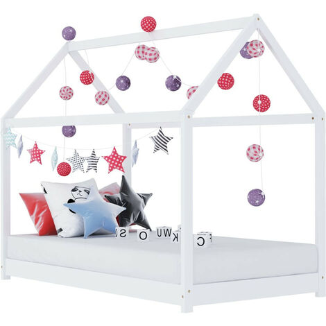Lit enfant cabane Blanc Bois de pin massif 70x140
