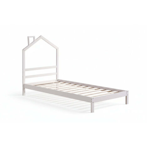 Lit enfant cabane métal blanc 90x190 cm avec sommier MONTEIRO
