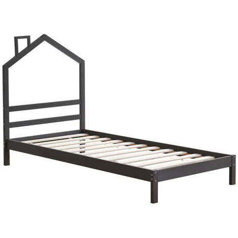 Lit enfant cabane métal gris 90x190 cm avec sommier MONTEIRO