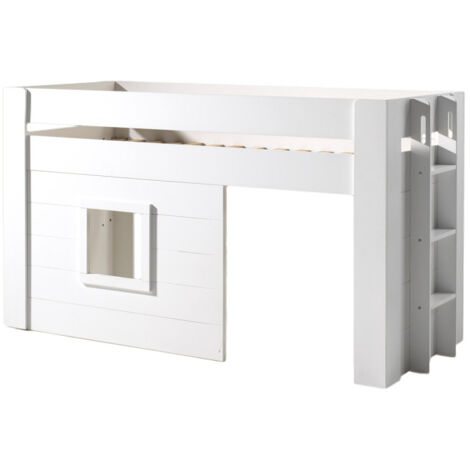 Lit Enfant Cabane & Rideaux "Noah" 90x200cm Blanc