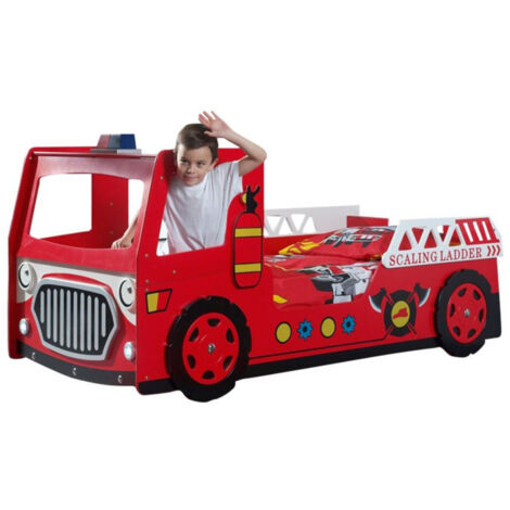 Lit Enfant "Camion de Pompier" 90x200cm Rouge