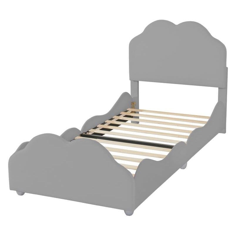Gutent - Lit enfant capitonné 90 x 200 cm, avec tête et pied de lit en forme de nuage - Gris