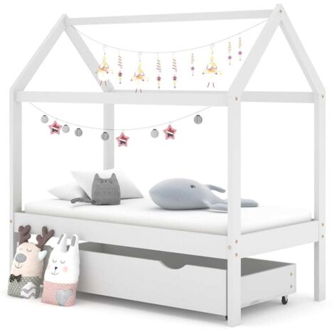 Lit enfant Contemporain  Cadre de lit d'enfant avec un tiroir Blanc Pin massif 70x140 cm 67770