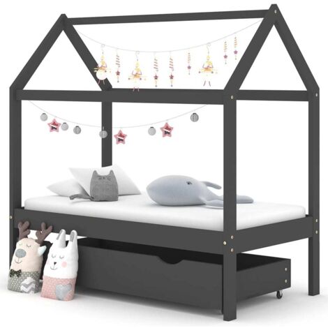 Lit enfant Contemporain  Cadre de lit d'enfant avec un tiroir Gris foncé Pin 70x140 cm 85653