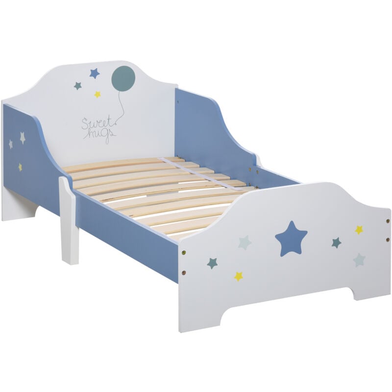 Lit enfant design étoiles - 3-6 ans - dim. 143L x 74l cm - sommier à lattes inclus - bleu blanc