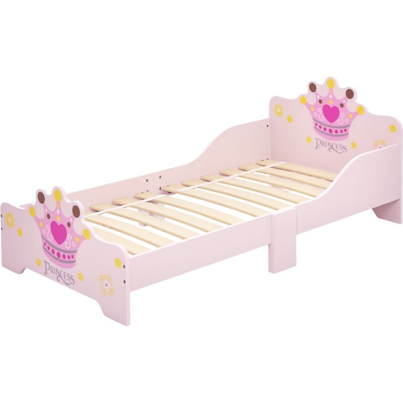 Lit enfant - lit d'enfant design princesse motif couronne - sommier à lattes inclus - mdf contre-plaqué rose