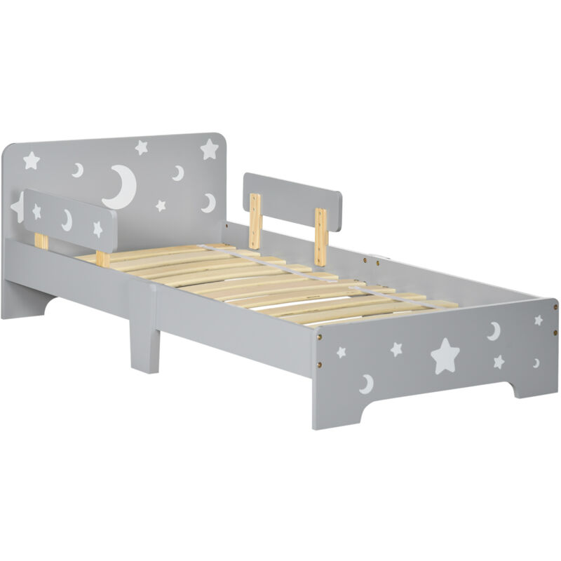 ZONEKIZ kinderbed, kinderbed op de grond, 3-6 jaar oud, 143x76 cm, ster- en maanontwerp, inclusief lattenbodem, voor een