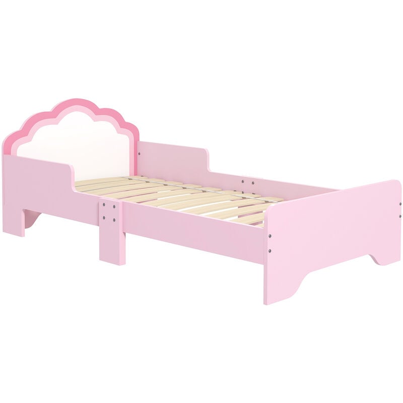 Lit enfant design girly motif nuage - sommier à lattes inclus - mdf contreplaqué rose blanc