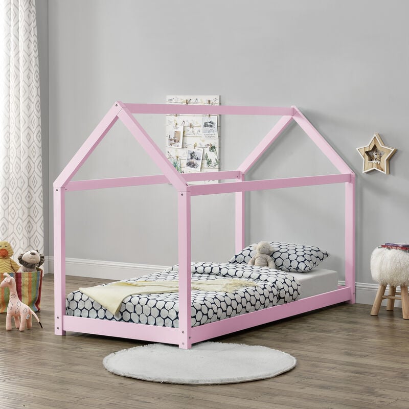 [en.casa] - Lit Enfant Design Maison Netstal 200 x 90 cm Rose