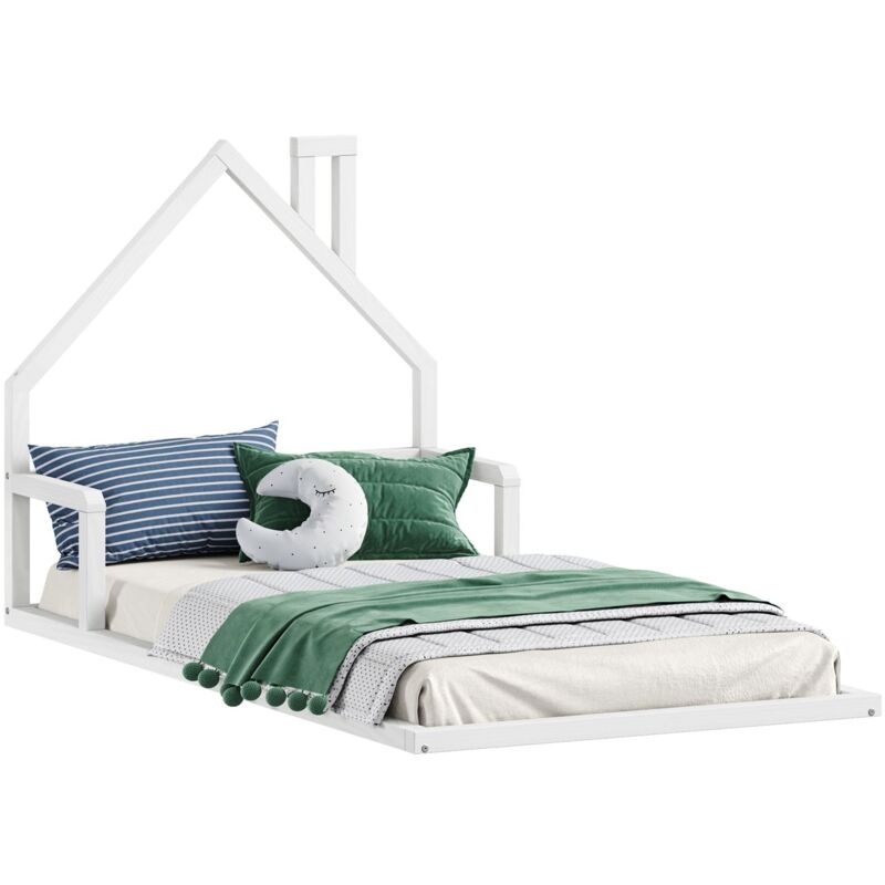 Idimex - Lit enfant eloa type Montessori, couchage 90x200 cm, en pin massif lasuré blanc