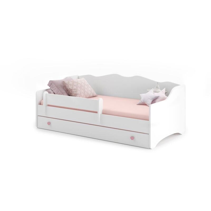 Lit enfant EMY 160x80cm avec tiroir - rose - Avec Matelas - Sans graphique