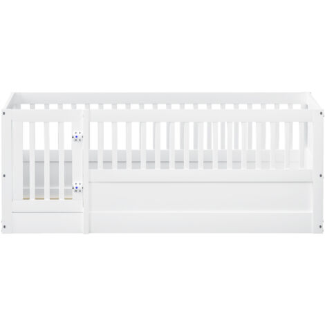 Lit enfant en bois 140x200, avec compartiments et portes, blanc