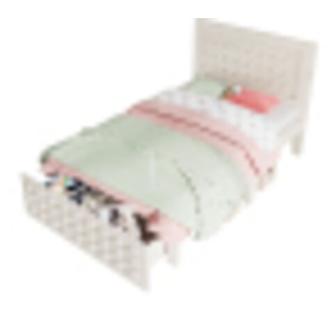 Lit enfant en bois 90x200 cm rose motif blocs tiroirs et rangement sous lit sans matelas