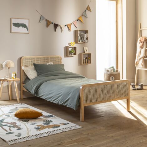 Lit enfant en pin massif avec véritable cannage 90x200 - LT17018