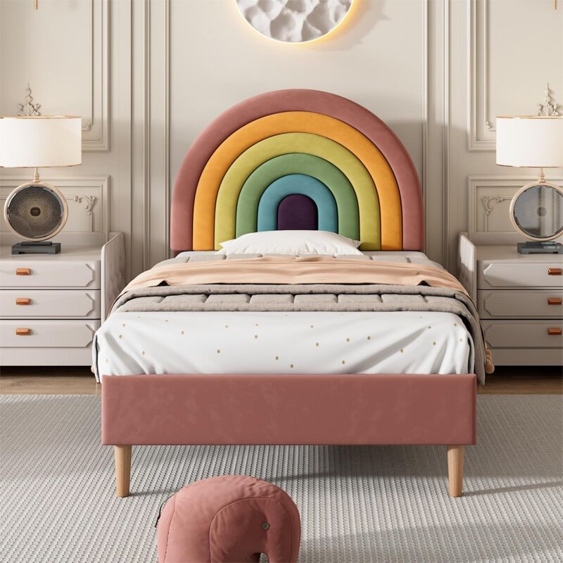 Modernluxe - Lit enfant en velours - 90x200cm - avec tête réglable colorée - Rose