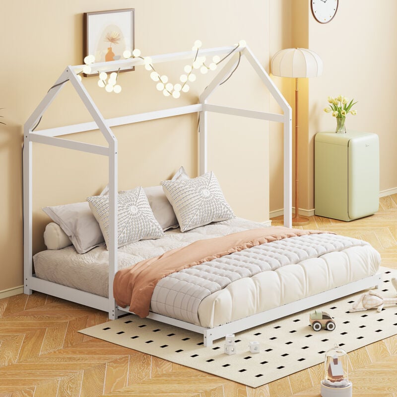 Lit enfant extensible, canapé-lit 90/180 x 190 cm, cadre de lit en bois massif avec sommier à lattes, lit simple, lit d'appoint, blanc