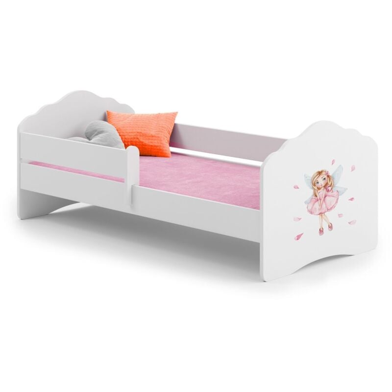 Lit enfant FIONA avec balustrade et matelas - Fée rose - 160 cm x 80 cm