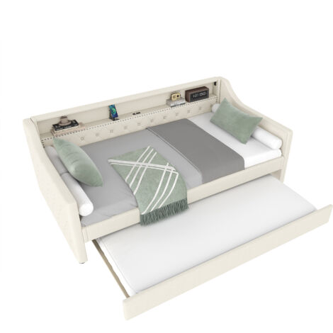 Lit Enfant Gigogne - 90x200cm - avec éclairage LED, prise USB-MDF- Beige