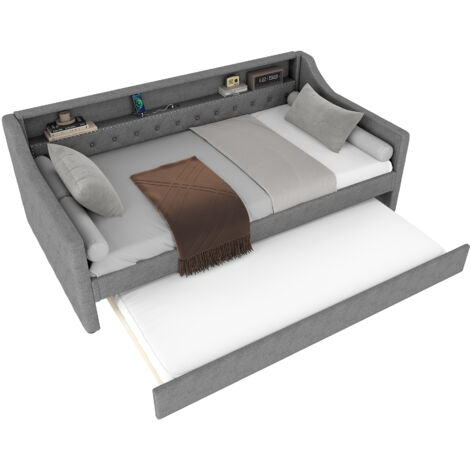 Lit Enfant Gigogne - 90x200cm - avec éclairage LED, prise USB-MDF- Gris