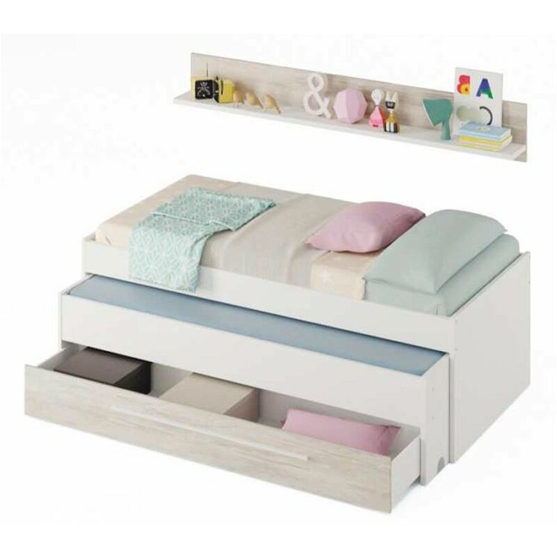 Lit gigogne pour jeunes Elliot 199 cm (largeur) x 65 cm (hauteur) x 96 cm (profondeur) - Artik Blanc - Velho Blanc