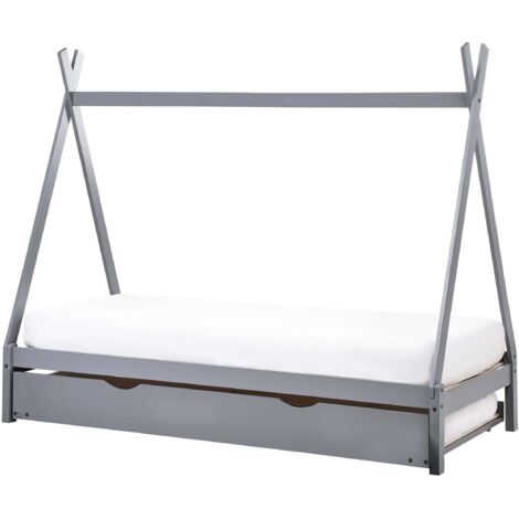 Lit Enfant Gigogne en Bois de Pin 90 x 200 cm avec Sommier à Lattes Gris Talmontiers