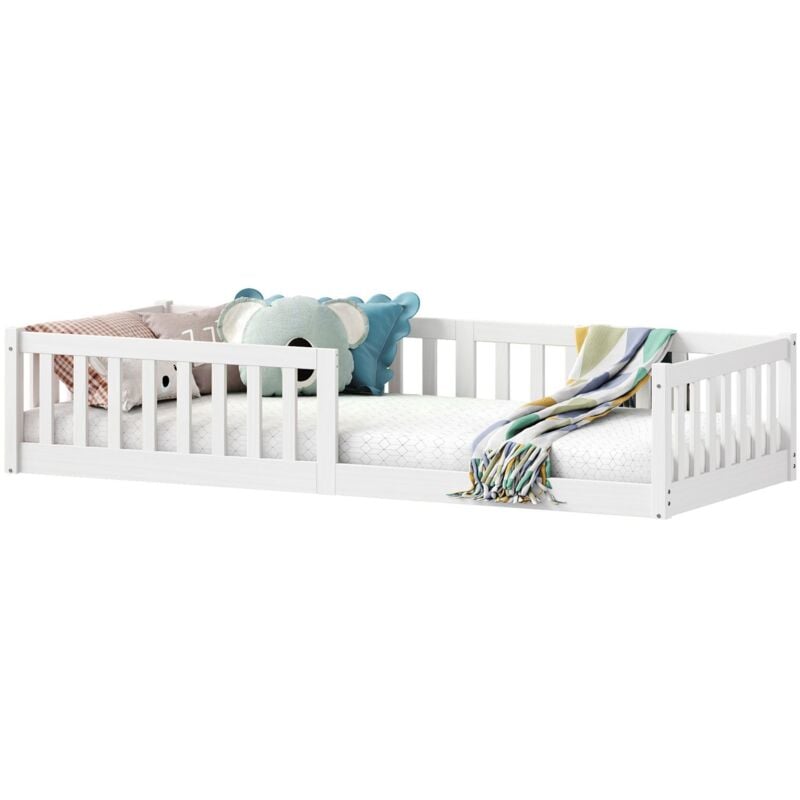 Idimex - Lit enfant gustavo type Montessori, couchage 90x190 cm, en pin massif lasuré blanc