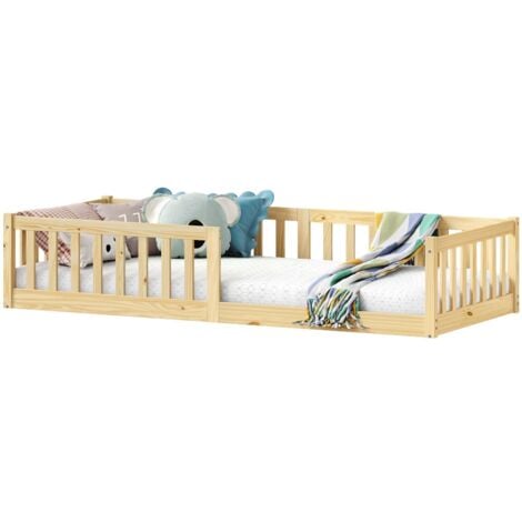 Lit enfant GUSTAVO type Montessori, couchage 90x190 cm, en pin massif naturel