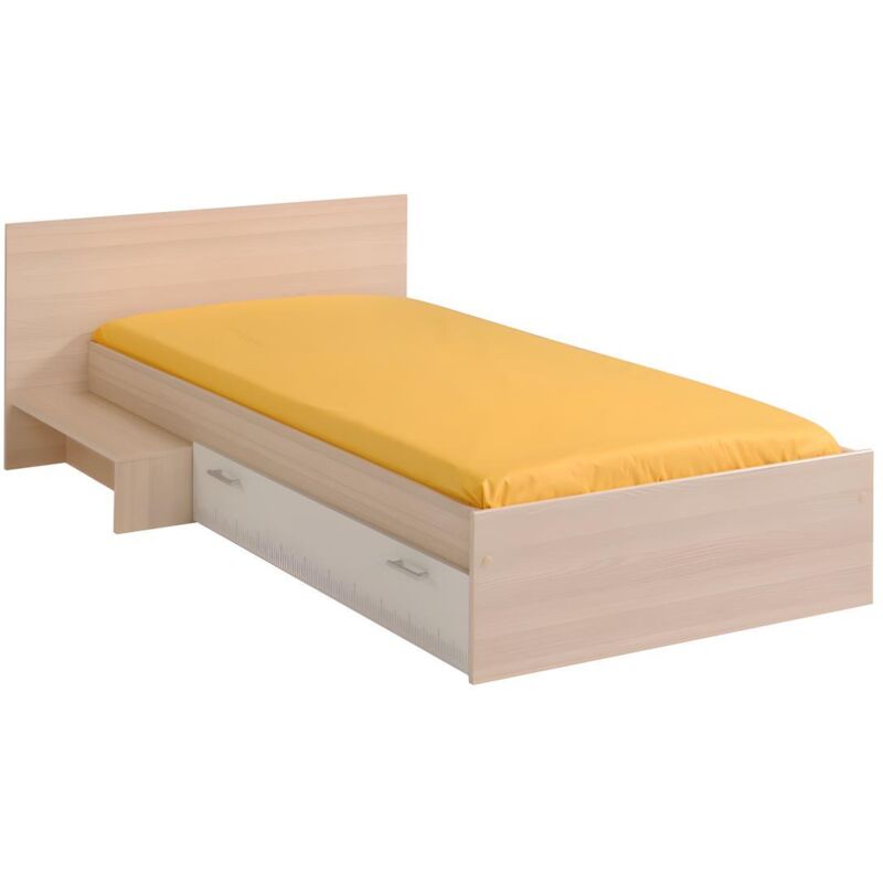 Parisot - Lit enfant 90 x 190 cm avec 1 tiroir - Coloris : Naturel et blanc - iplia