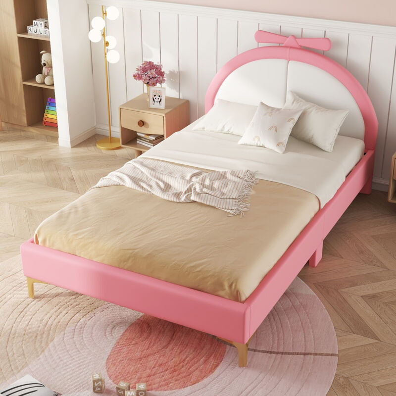 Hauss Spole - Lit enfant, lit capitonné, sans matelas, lit de filles rose, lit double 140x200cm
