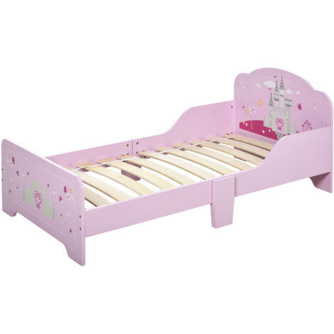 Lit enfant - lit d'enfant design princesse motif château - sommier à lattes inclus - MDF contre-plaqué rose