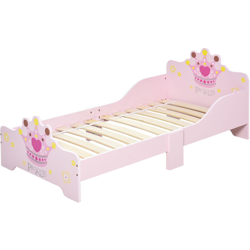 lit enfant - lit d'enfant design princesse motif couronne - sommier à lattes inclus - mdf contre-plaqué rose - rose