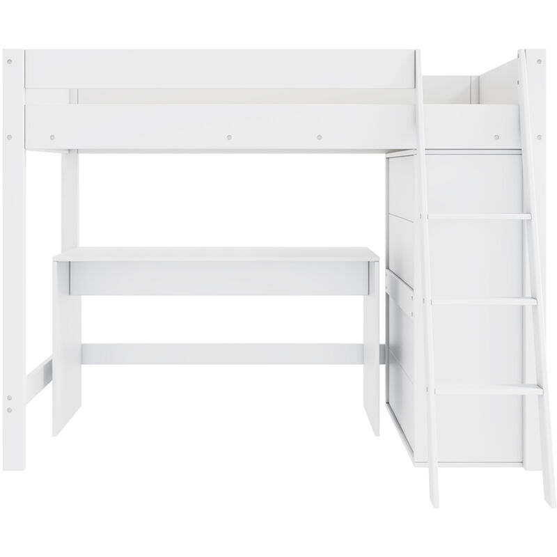Gutent - Lit enfant, lit enfant multifonctionnel, avec échelle, bureau, armoire, librement combinable, sans matelas, bois massif, blanc 90x200