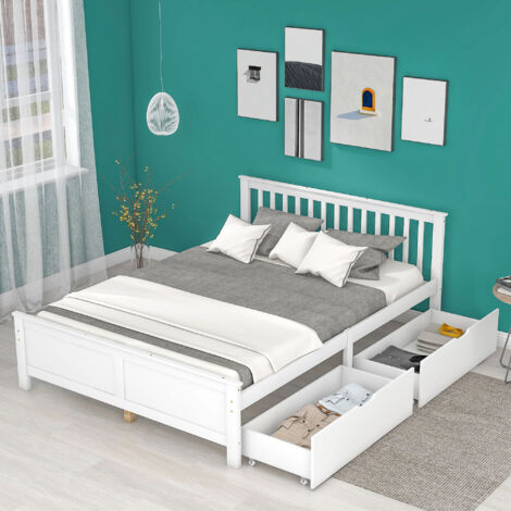 Lit enfant Lit simple Blanc Bois 140x200 cm