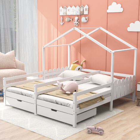 Lit enfant Lit simple Blanc Bois 200x90 cm