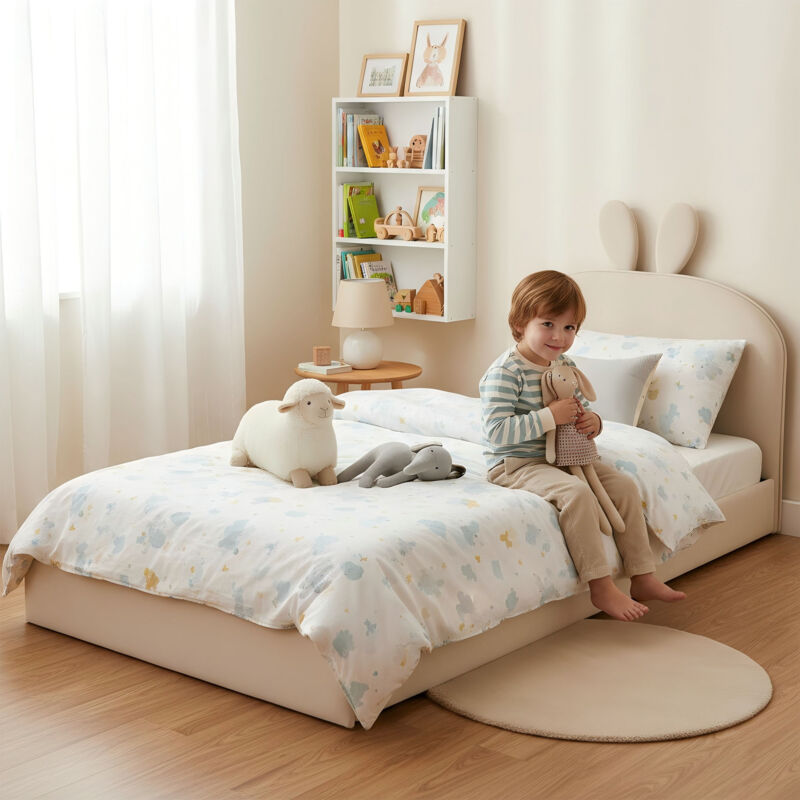 Lit enfant lit simple Marron Velours 90x200 cm