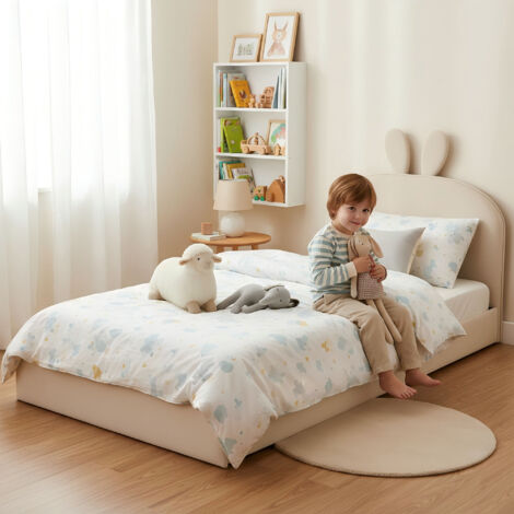 Lit enfant lit simple Marron Velours 90x200 cm