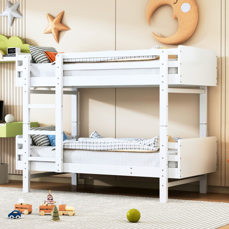 Lit enfant lit superposé 90 x 190 cm, cadre de lit en bois massif, transformable en deux lits plateforme, blanc