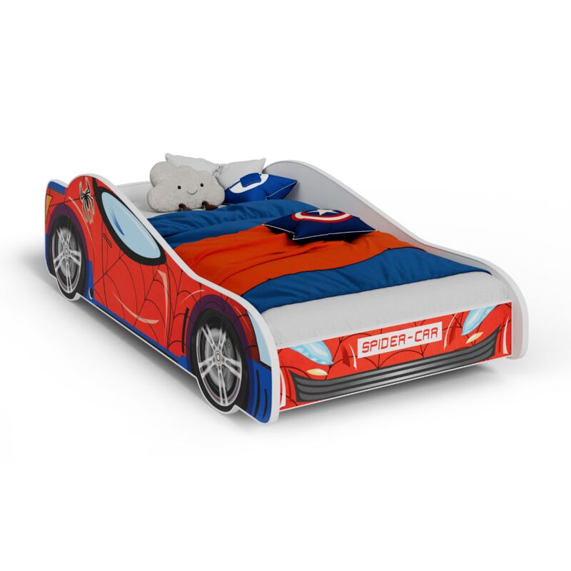 Viking Choice – Lit enfant voiture Spiderman 160x80 cm – Construction robuste – Bords arrondis – Cadre FLEX avec lattes à ressorts