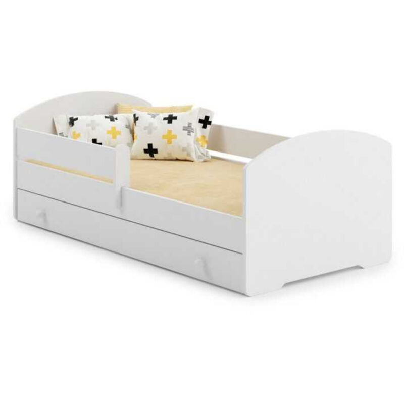 Lit évolutif bébé 140x70 blanc avec tiroir et barrière – Matelas confortable inclus – Construction robuste et sécurisée