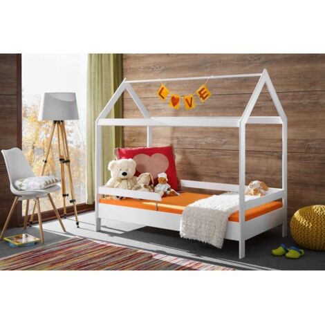 Lit enfant maison Timmy - L 164 x P 89 x H 145 cm - Blanc - Livraison gratuite
