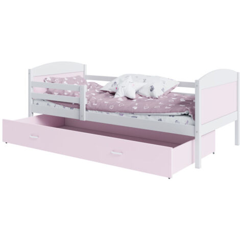 Lit Enfant Mateo 90x190 tiroir + Matelas Blanc - rose