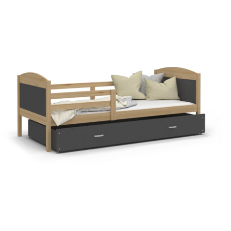 Lit Enfant Mateo 90x190 tiroir + Matelas Pin - gris