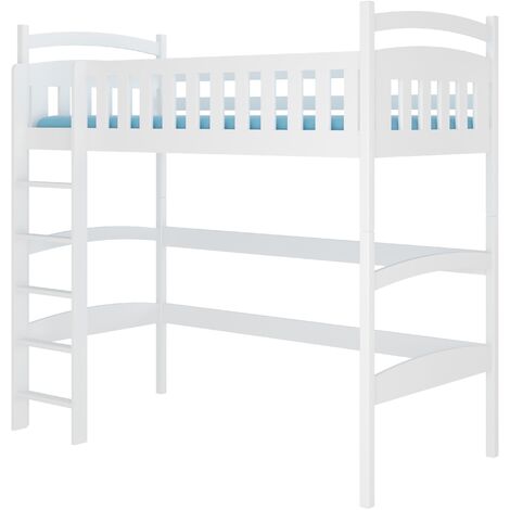Lit enfant mezzanine bois de pin blanc 90x200 Mikola