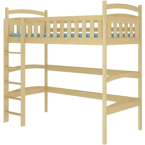 Lit enfant mezzanine bois de pin naturel 90x200 Mikola