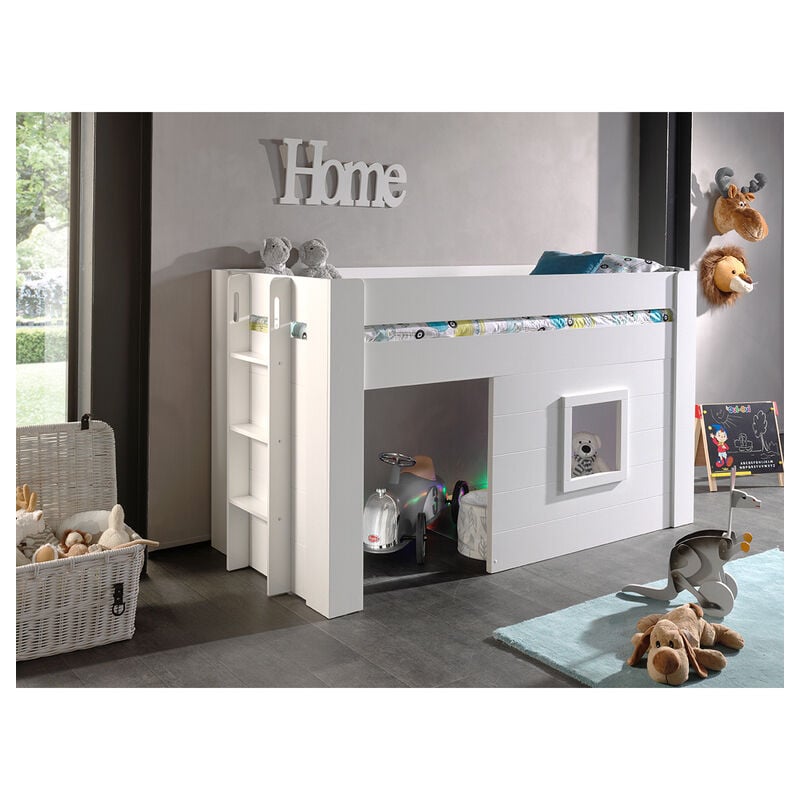 Lit Cabane 90x200 Sommier Inclus Vipack Noah - Blanc