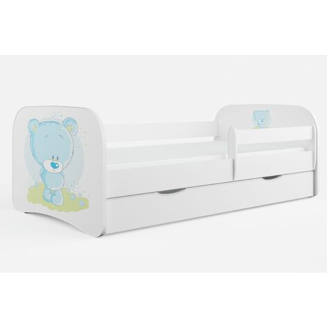 Lit enfant nounours avec sommiers et barrière de sécurité amovible Drimy-Matelas mousse-80x160