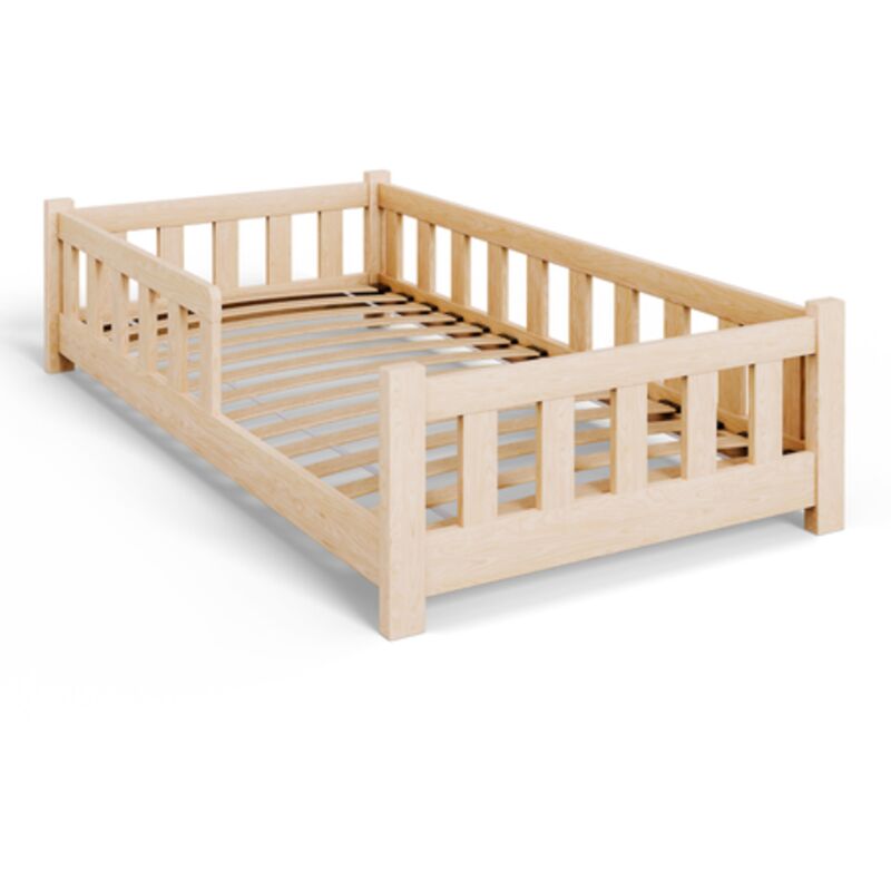 PINI lit enfant 160x80 bas en bois non verni - Naturel