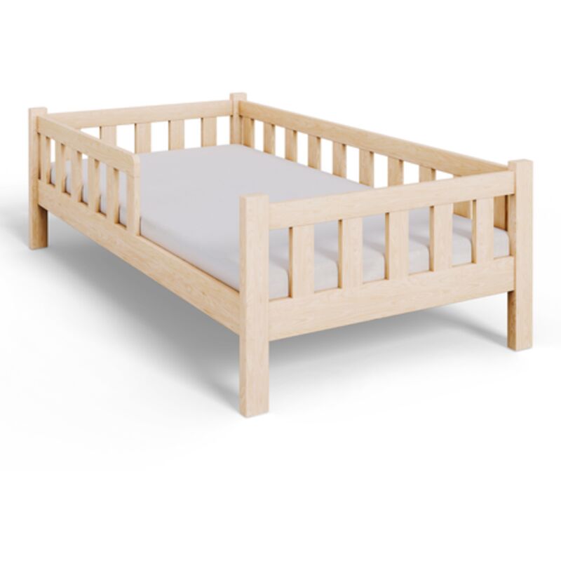 Lit enfant PINI 160x80 en bois non verni avec matelas - Naturel
